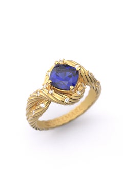 Tanzanite and Diamonds Statement Ring in 18k Solid Gold, Italian Fine Jewelry