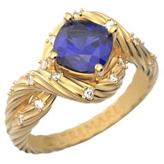 Tanzanite and Diamonds Statement Ring in 18k Solid Gold, Italian Fine Jewelry