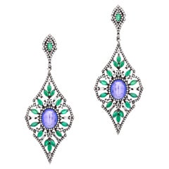 Tanzanite and Emerald Victorian Dangle Earrings with Diamond