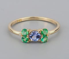 Tanzanite and Emeralds 14k Gold Ring