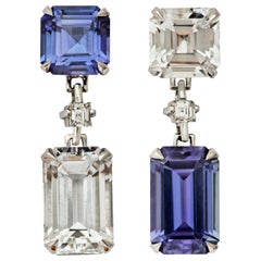 Tanzanite and Goshenite Diamond Platinum Earrings