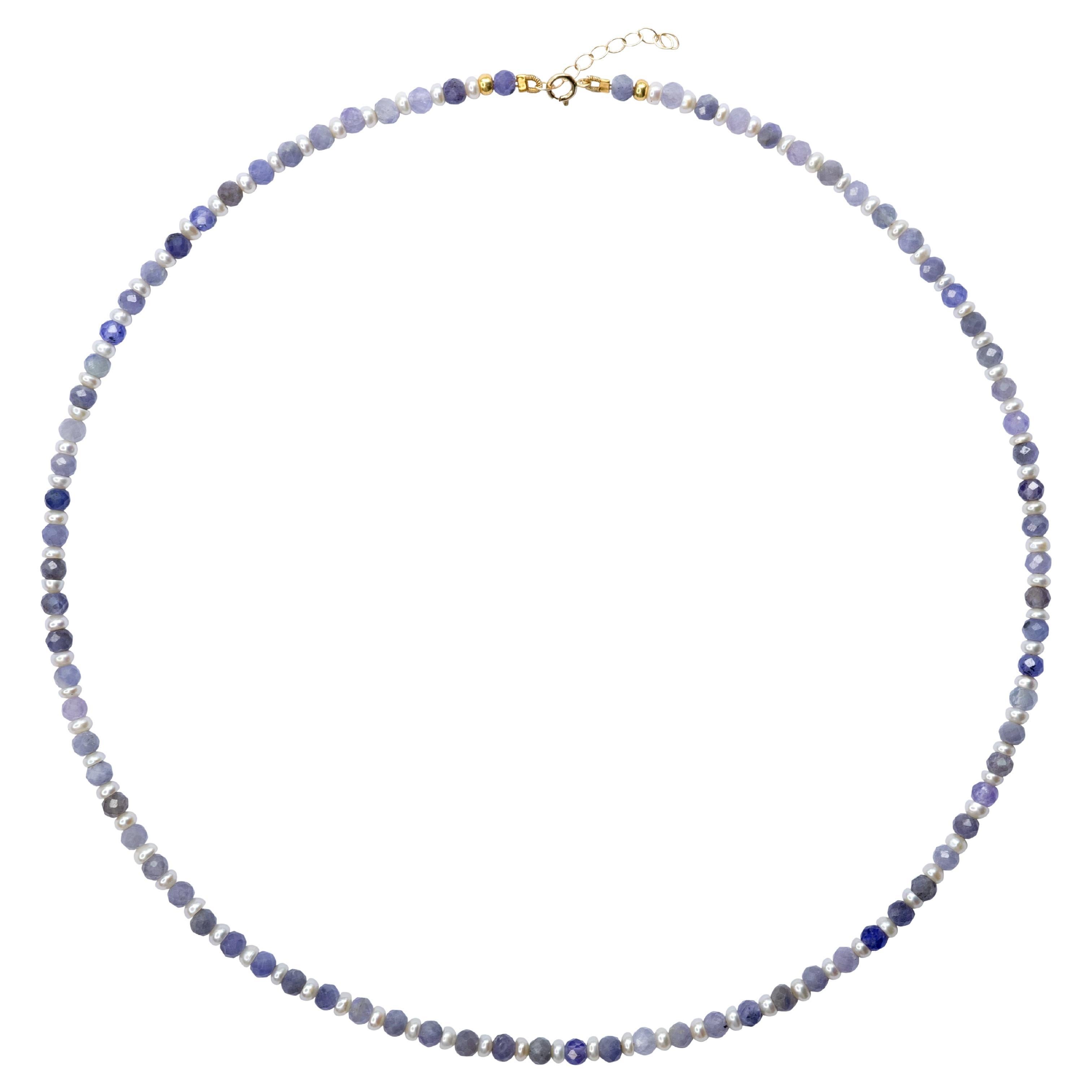 Tanzanite and Mini Pearls Necklace 14K Gold -by Bombyx House