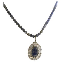 Collana in argento sterling ossidato con tanzanite e pietra di luna da 17 pollici