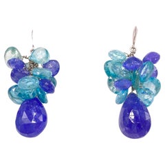 Tanzanite and Natural Blue Zircon White Gold Grape Earrings