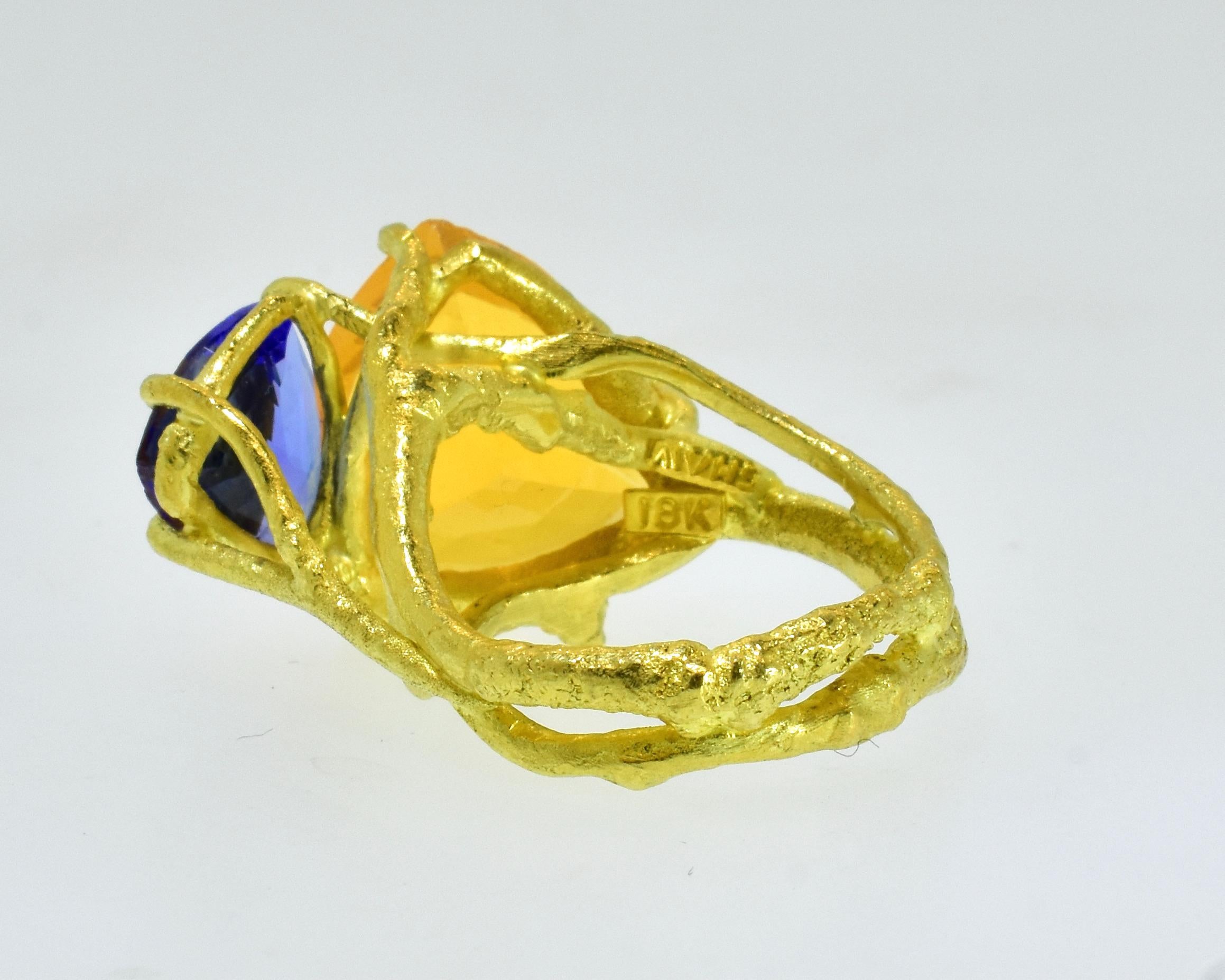 Tanzanite and Opal 18K Yellow Gold Ring, Sam Shaw For Sale 3