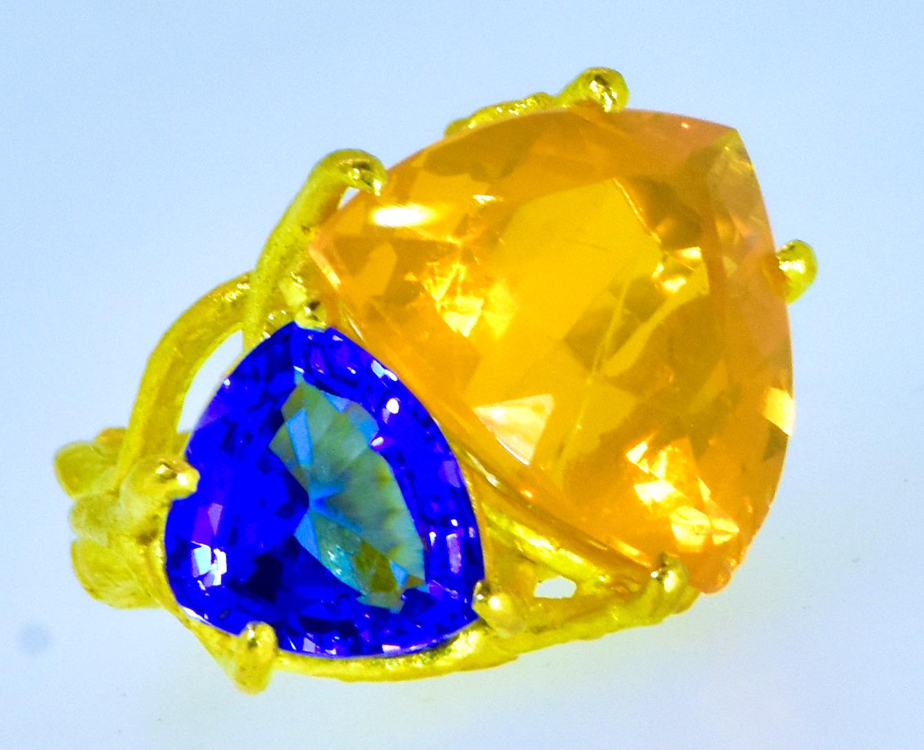 Tanzanite and Opal 18K Yellow Gold Ring, Sam Shaw For Sale 5