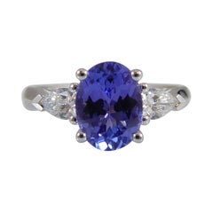 Tanzanite and Pear Shaped Diamond Engagement Ring, White Gold