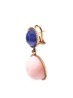 Tanzanite and Pink Opal 18 Karat Rose Gold Earrings with Diamonds