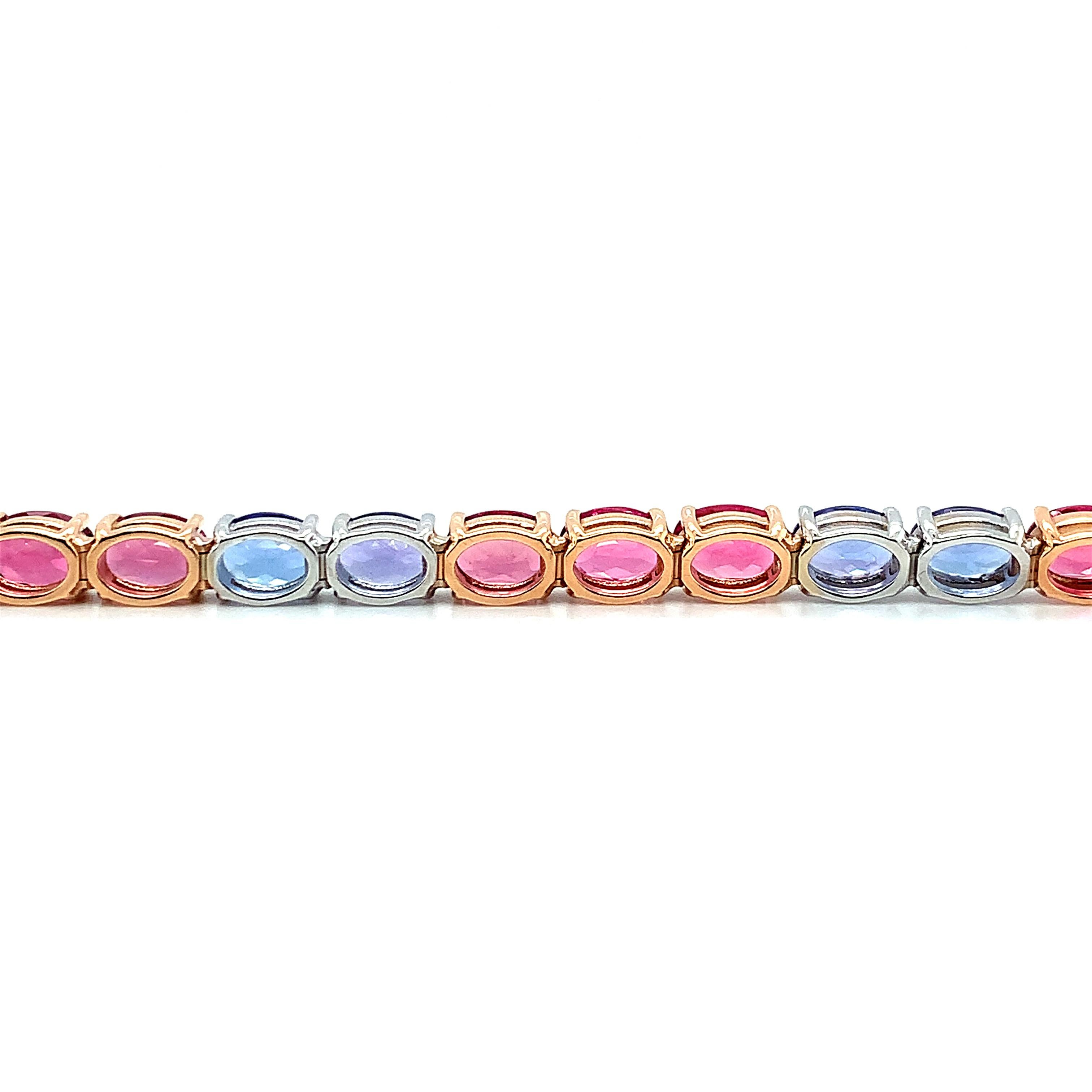 Taille ovale Bracelet tennis en tanzanite et tourmaline rose en or blanc et rose en vente
