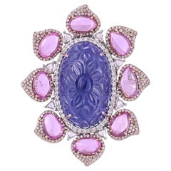 Tanzanite and Pink Sapphire Ring Convertible to Pendant Set in 18 Karat Gold