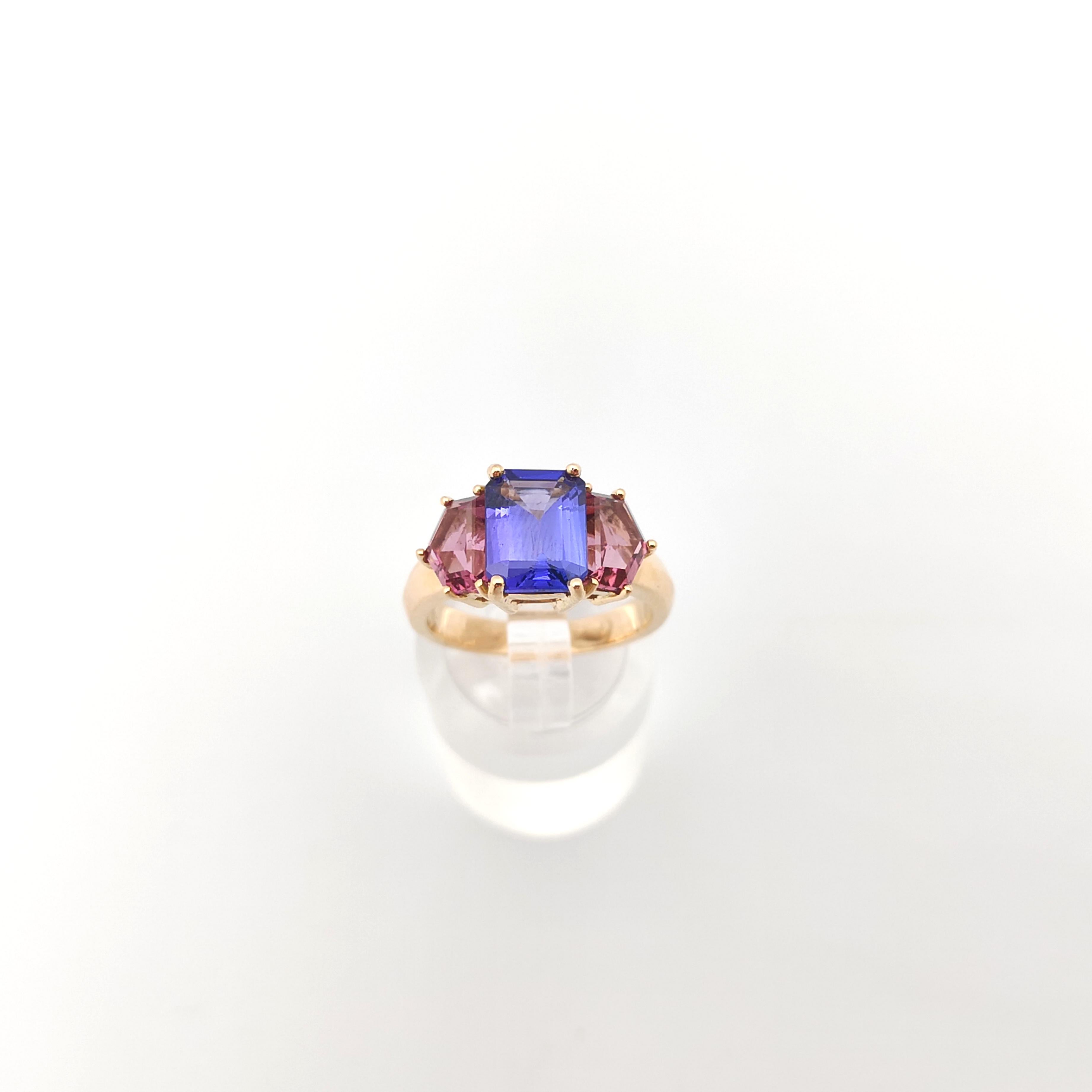 Tanzanite and Pink Tourmaline Ring set in 18K Rose Gold Settings For Sale 3