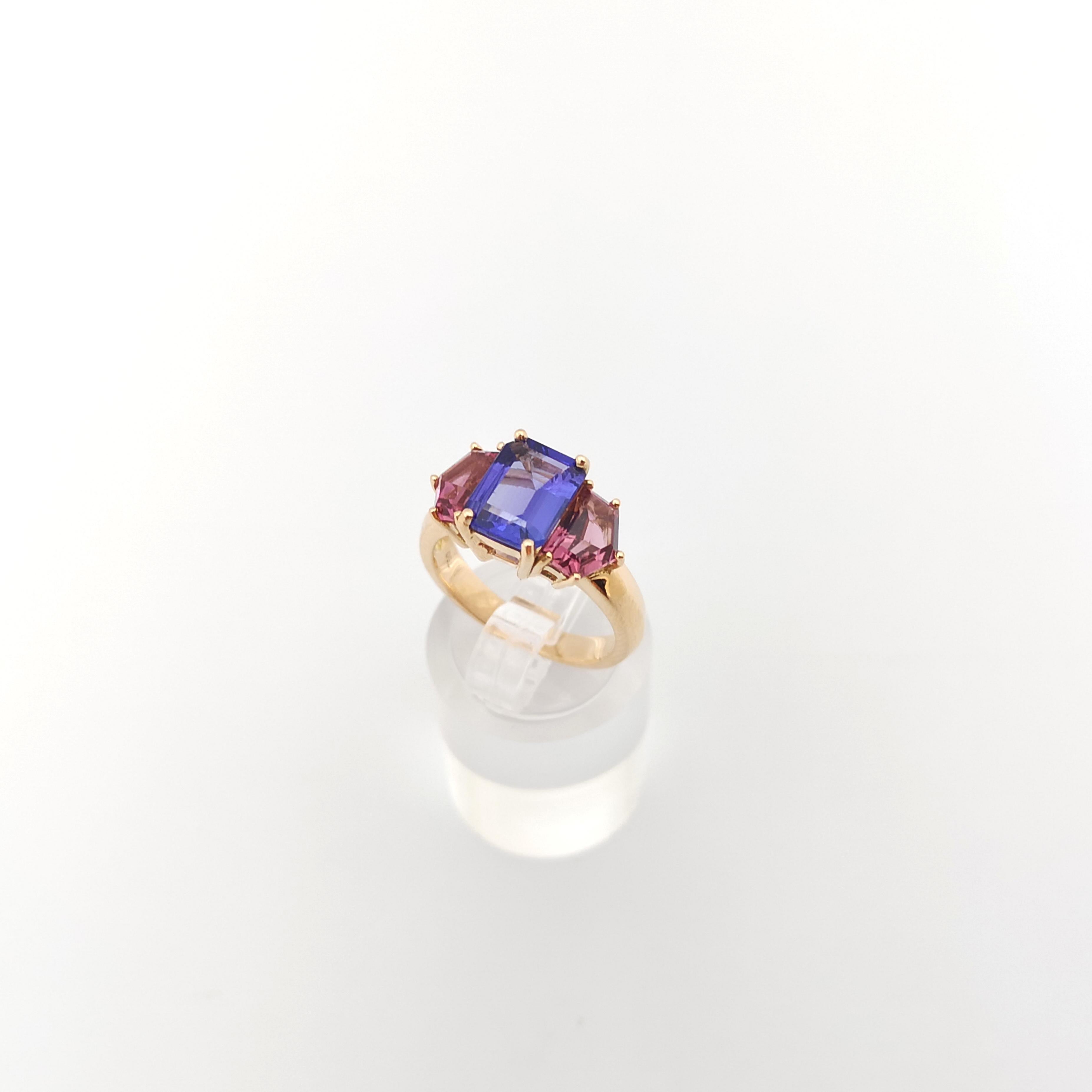 Tanzanite and Pink Tourmaline Ring set in 18K Rose Gold Settings For Sale 4
