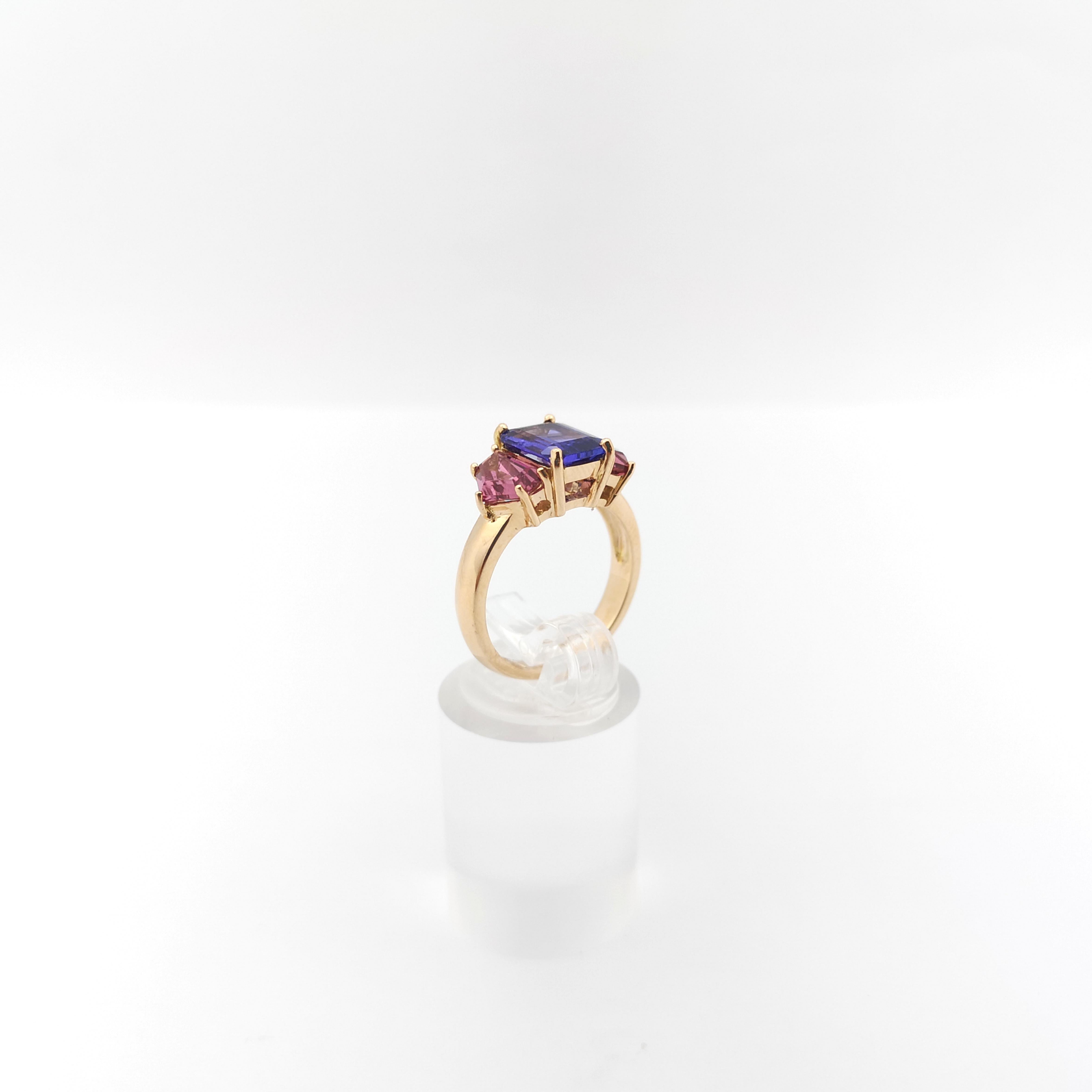 Tanzanite and Pink Tourmaline Ring set in 18K Rose Gold Settings For Sale 5