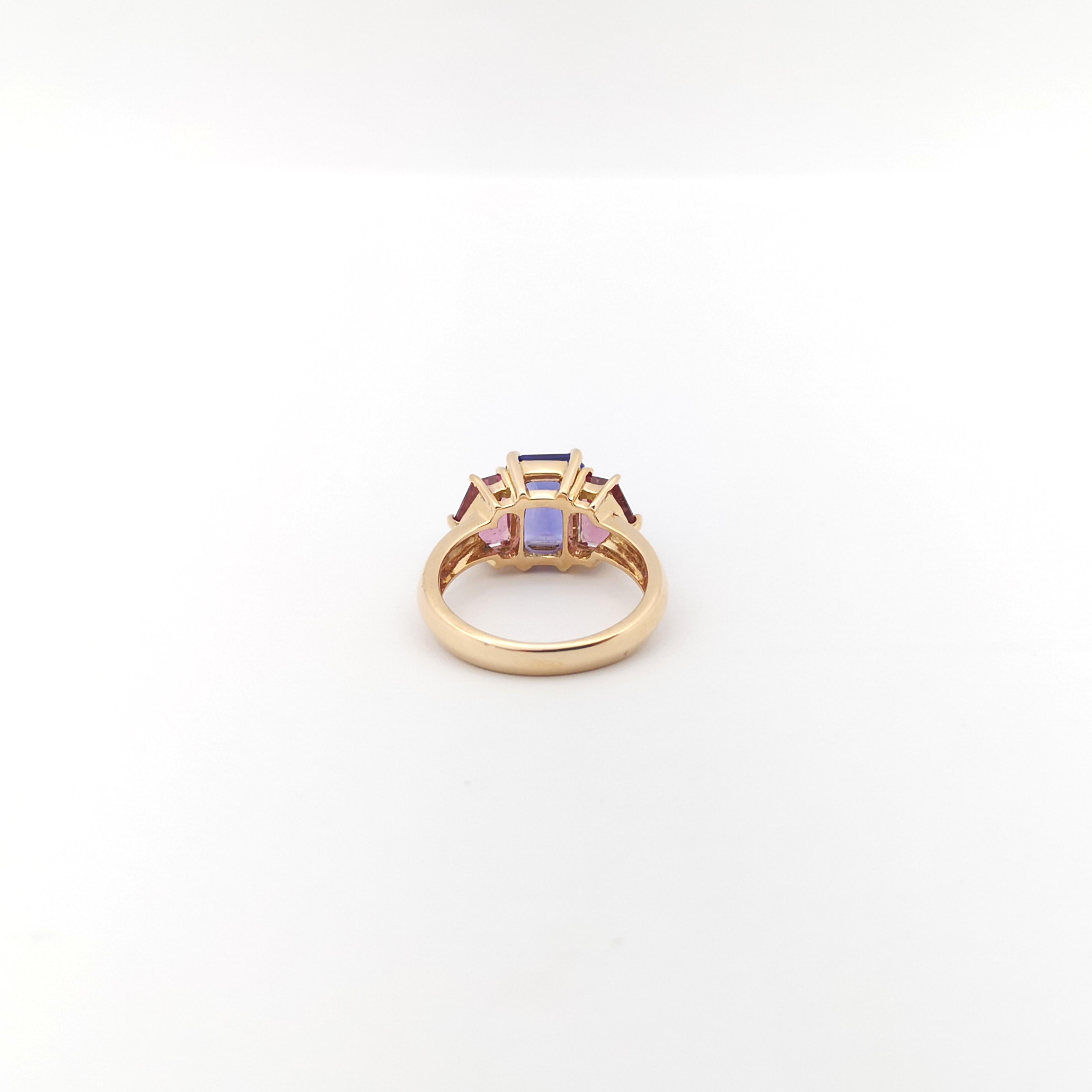 Tanzanite and Pink Tourmaline Ring set in 18K Rose Gold Settings For Sale 2