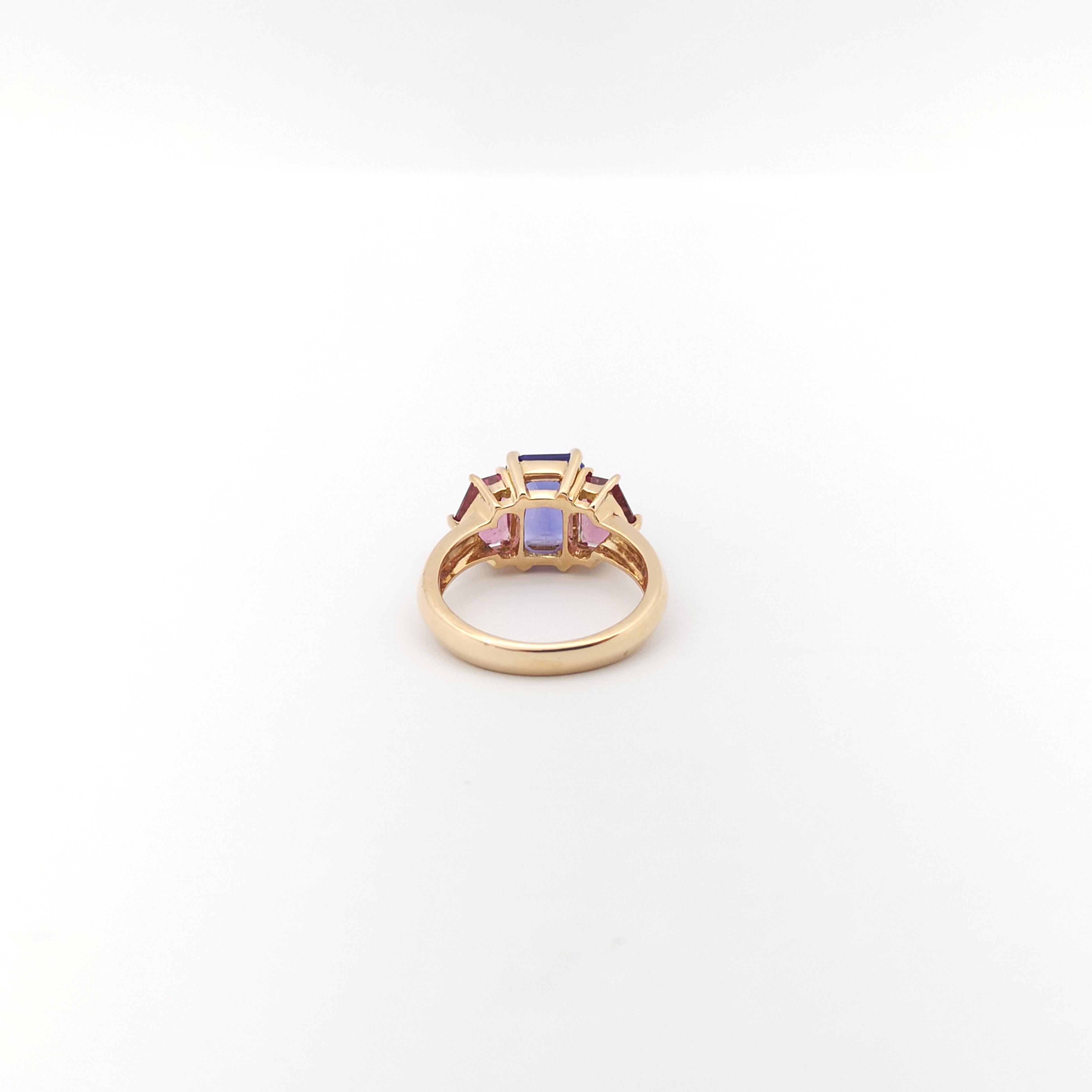 Anillo de tanzanita y turmalina rosa engastado en oro rosa de 18 quilates en venta 3
