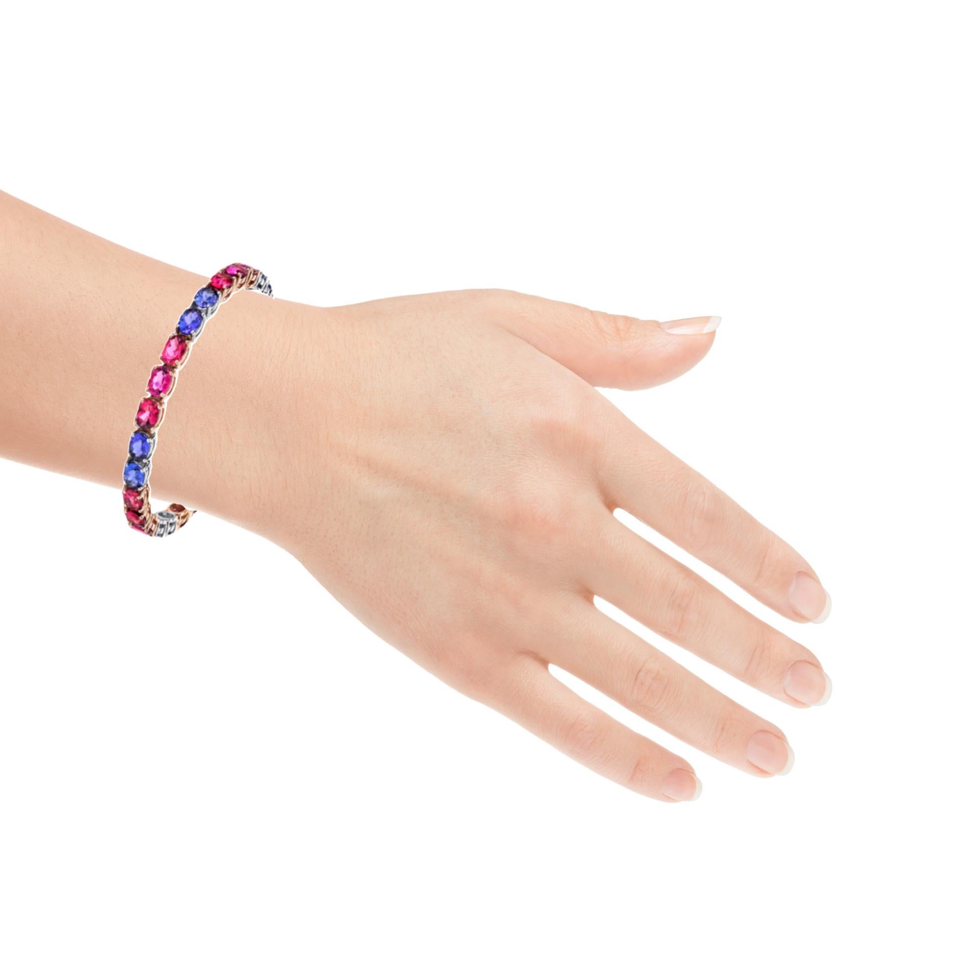 Bracelet tennis en tanzanite et tourmaline rose en or blanc et rose en vente 7
