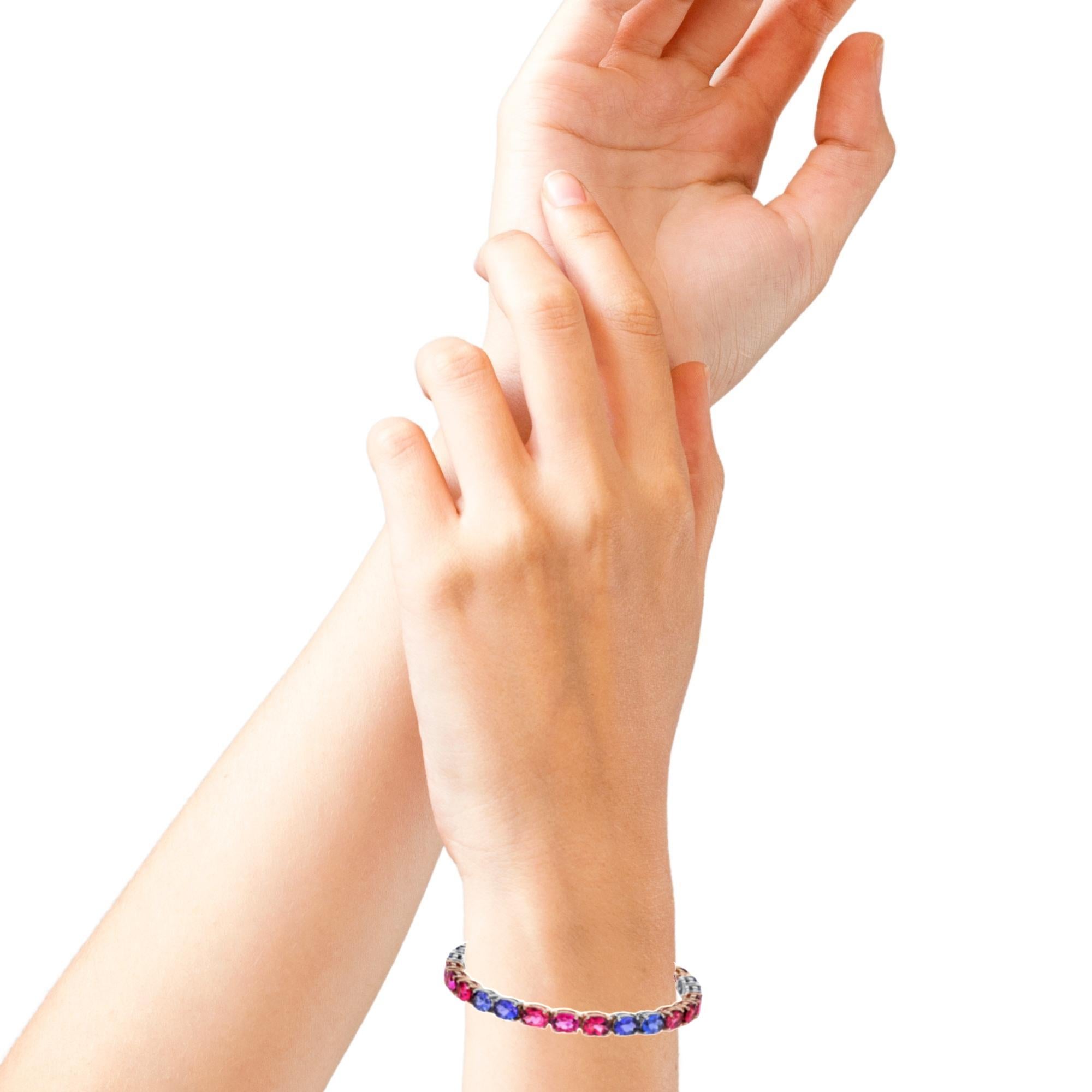 Bracelet tennis en tanzanite et tourmaline rose en or blanc et rose en vente 8