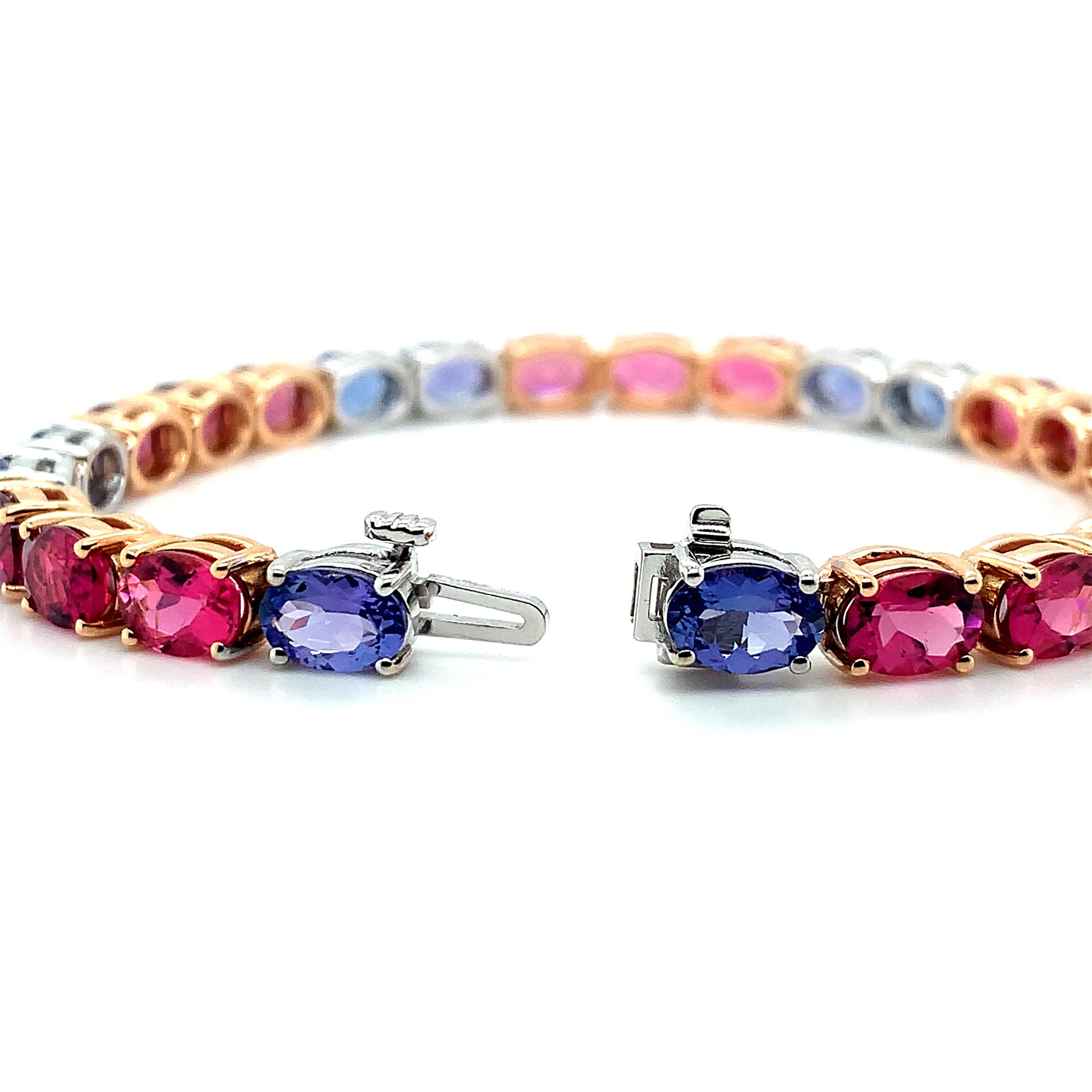 Taille ovale Bracelet tennis en tanzanite et tourmaline rose en or blanc et rose en vente