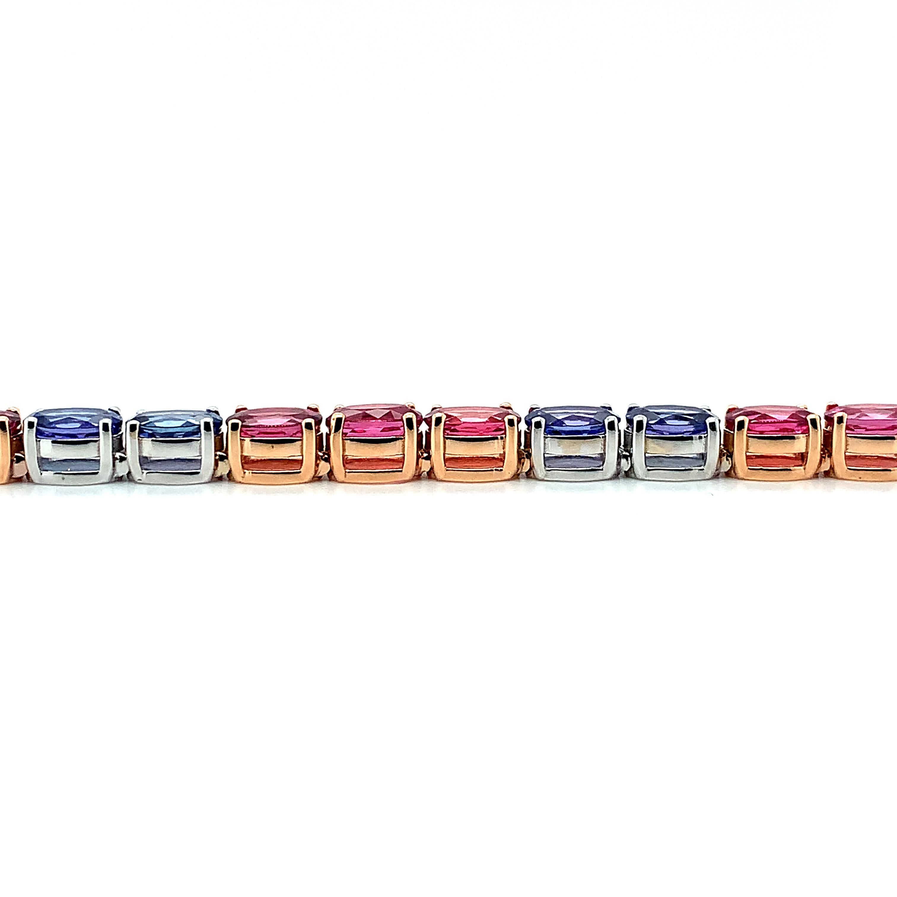Bracelet tennis en tanzanite et tourmaline rose en or blanc et rose Pour femmes en vente