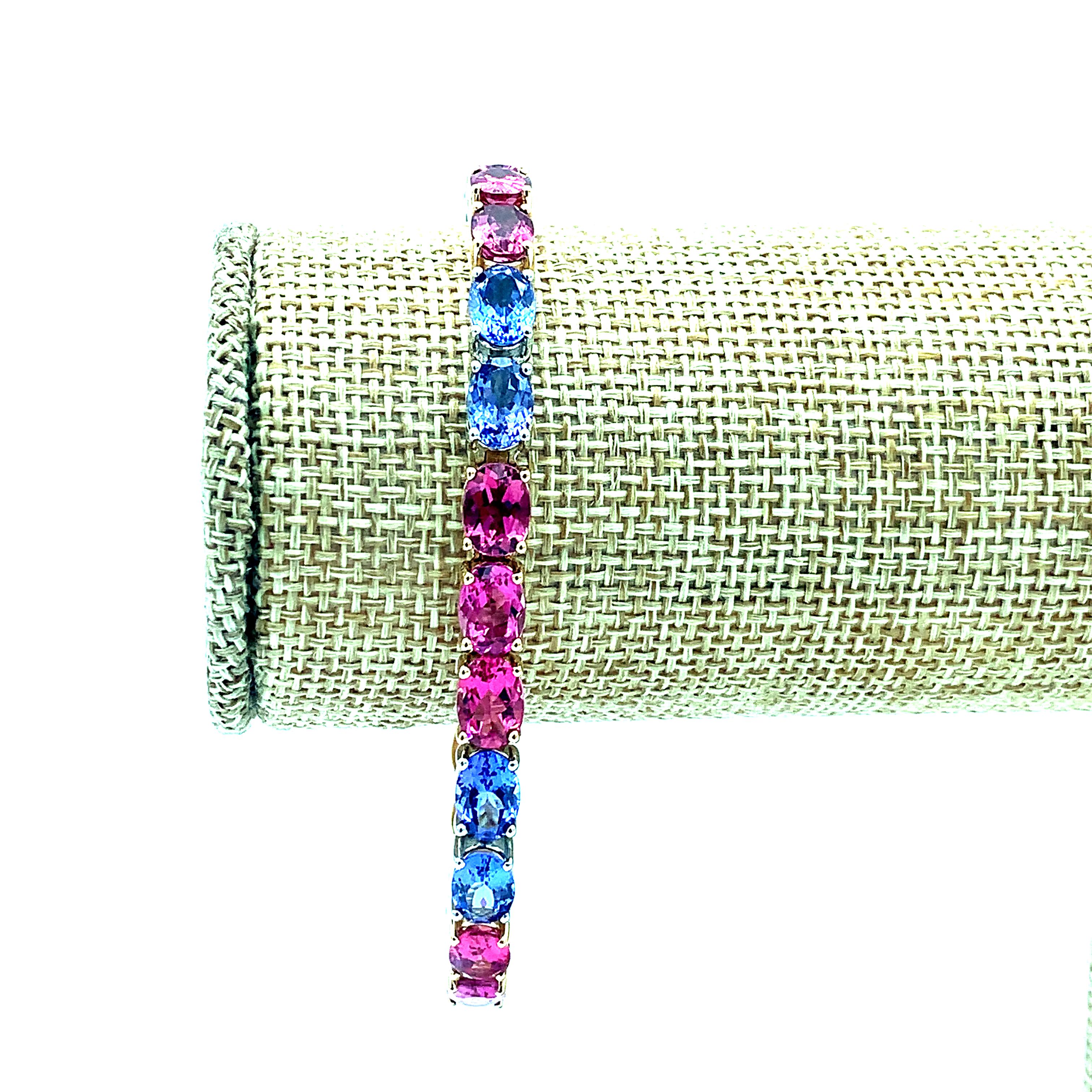 Bracelet tennis en tanzanite et tourmaline rose en or blanc et rose en vente 4