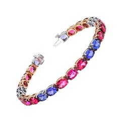 Tanzanite and Pink Tourmaline Tennis Bracelet in White and Rose Gold