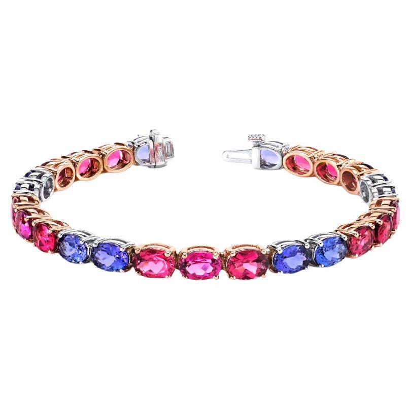 Bracelet tennis en tanzanite et tourmaline rose en or blanc et rose en vente