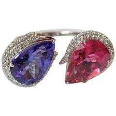 Tanzanite and Rubellite Ring Set in 18 Karat Gold with Diamonds Tanzanite and Rubellite Ring Set in 18 Karat Gold with Diamonds