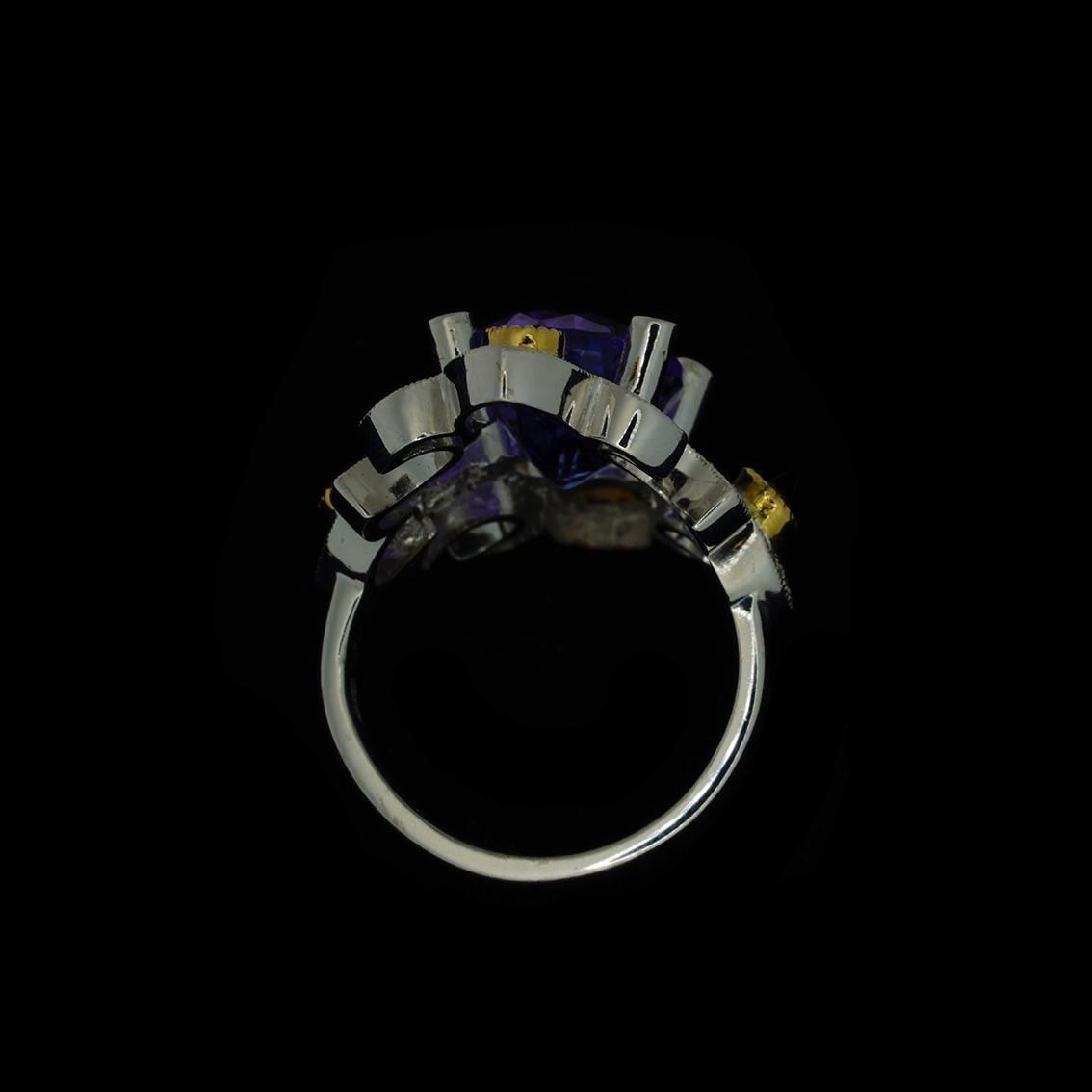 18 Karat White Gold Ring, Tanzanite, Yellow Sapphires, & Diamonds For Sale 9