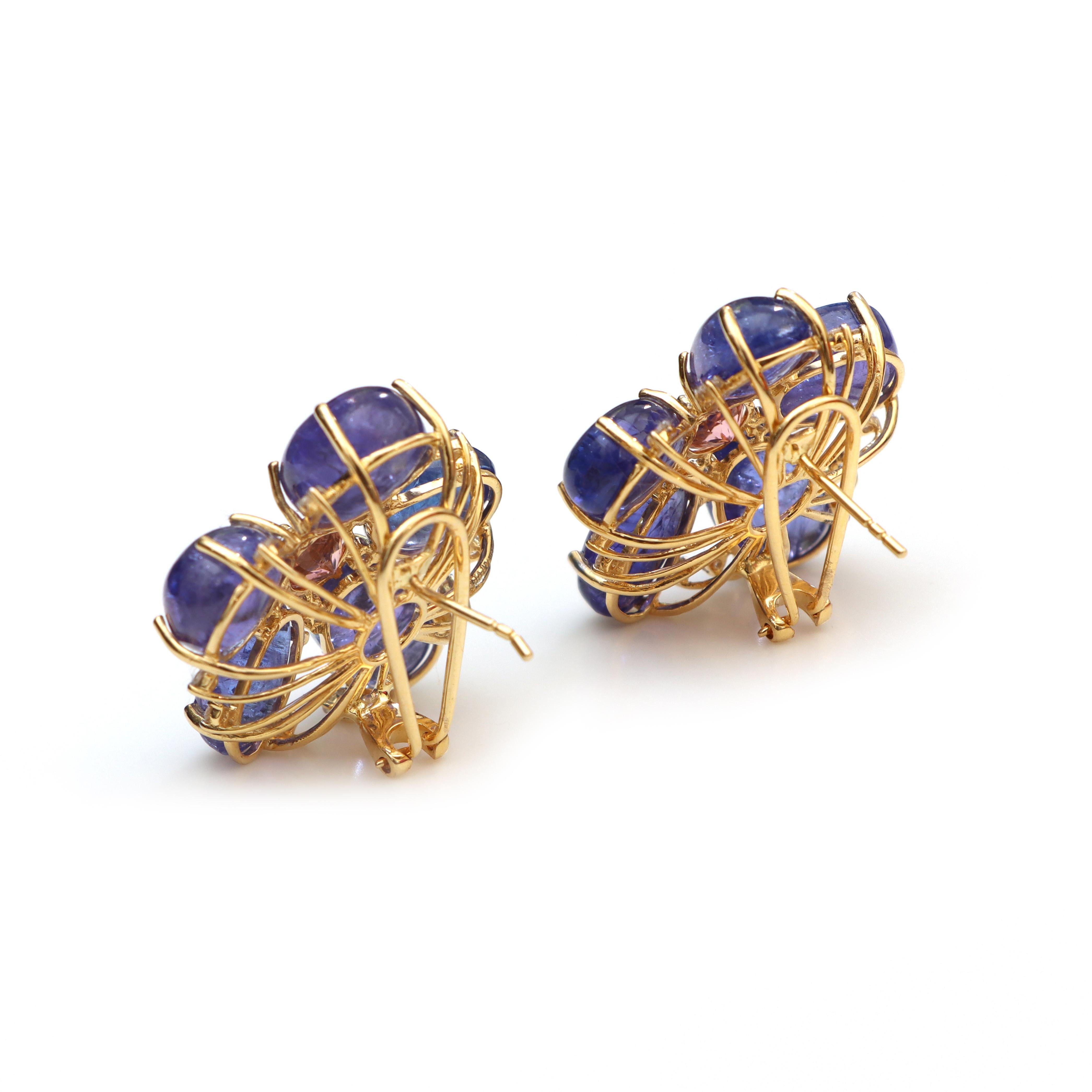 Bead Tanzanite And Tourmaline Studs 18k Yellow Gold Tanzanite Studs With Diamonds For Sale