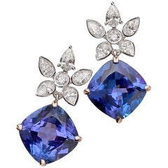18 Carat Gold Tanzanite and White Diamond Earrings