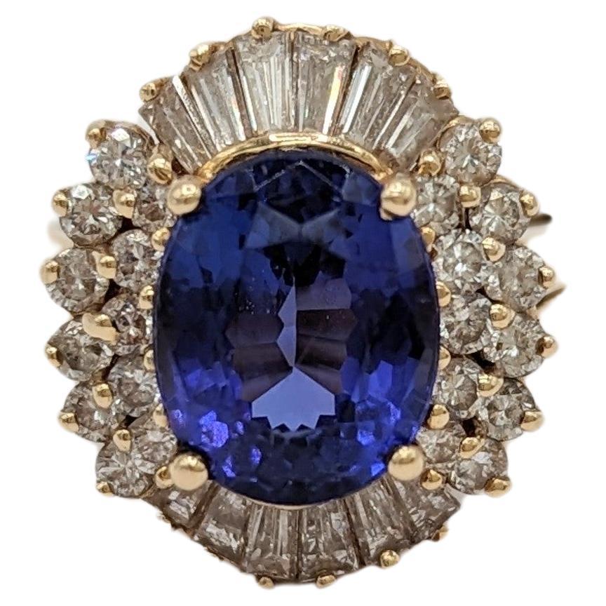 Tanzanite and White Diamond Cocktail Ring in 14K Yellow Gold