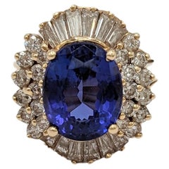 Tanzanite and White Diamond Cocktail Ring in 14K Yellow Gold