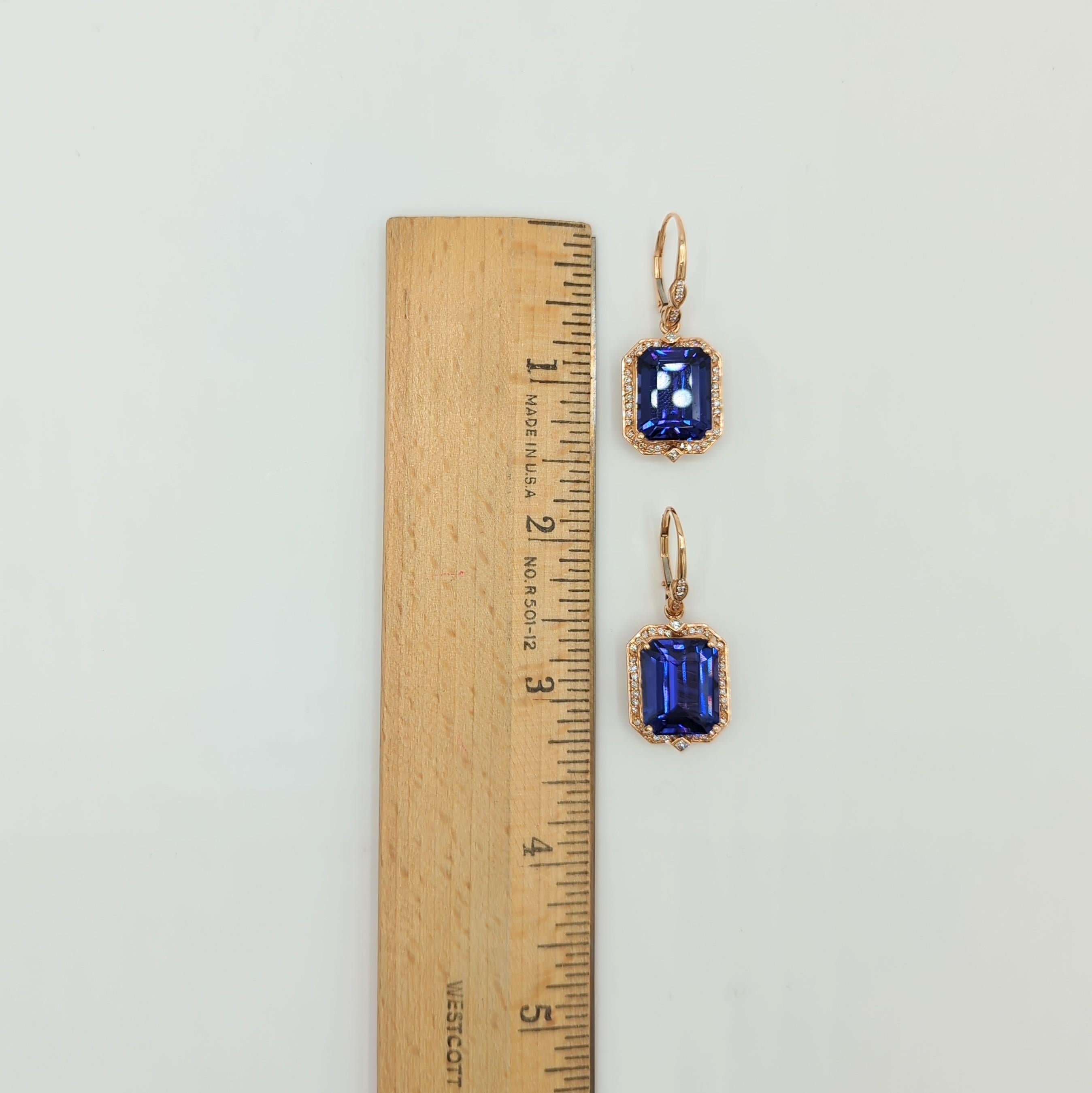 Tanzanite and White Diamond Dangle Earrings in 18K Rose Gold For Sale 1