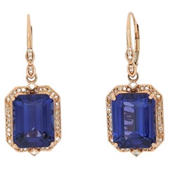 Boucles d'oreilles pendantes en or rose 18 carats avec tanzanite et diamant blanc