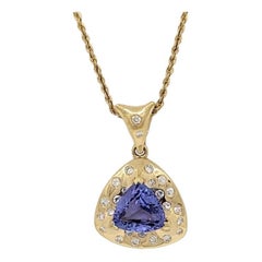 Tansanit- und weißer Diamant-Halskette aus 18 Karat Gelbgold