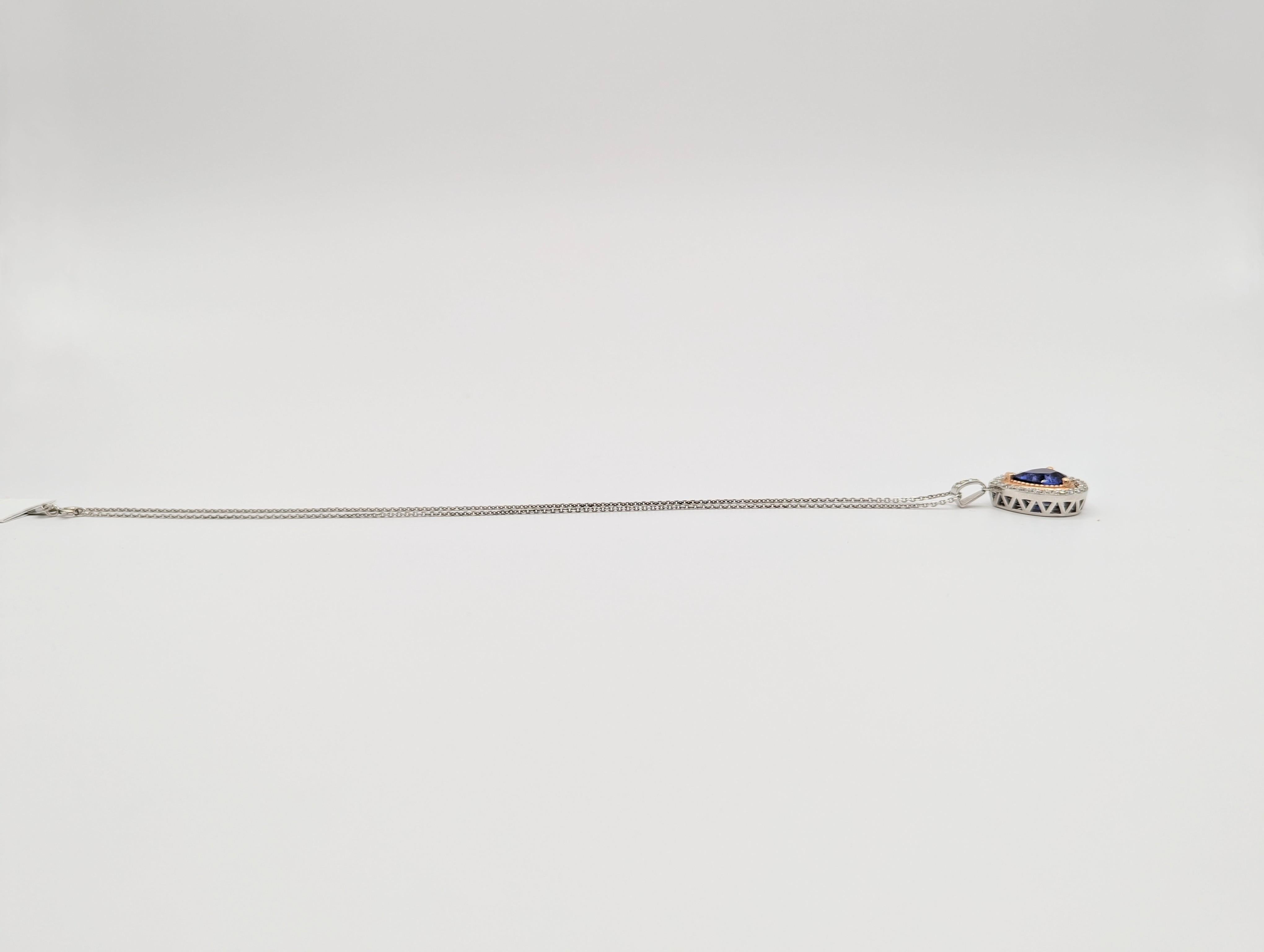 Tanzanite and White Diamond Pendant Necklace in 14K 2 Tone Gold For Sale 2