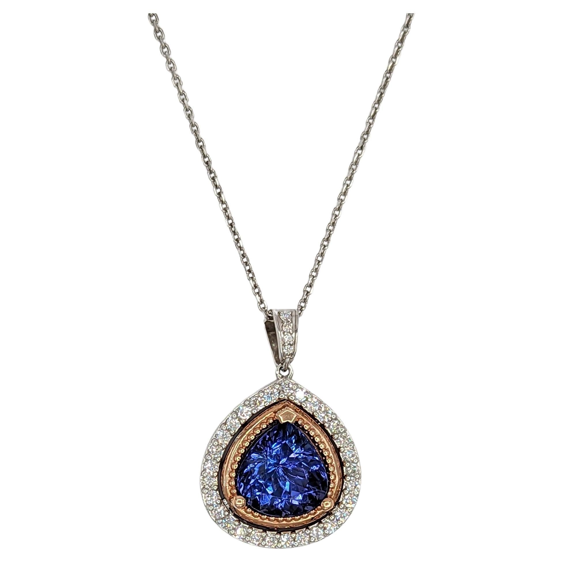 Collier pendentif en or 14K bicolore Tanzanite et diamant blanc