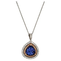 Tanzanite and White Diamond Pendant Necklace in 14K 2 Tone Gold