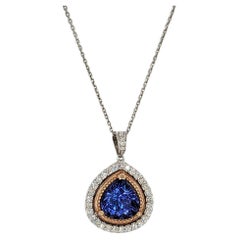 Collier pendentif en or 14K bicolore Tanzanite et diamant blanc