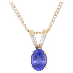 Tanzanite and White Diamond Pendant Necklace in 14k Yellow Gold