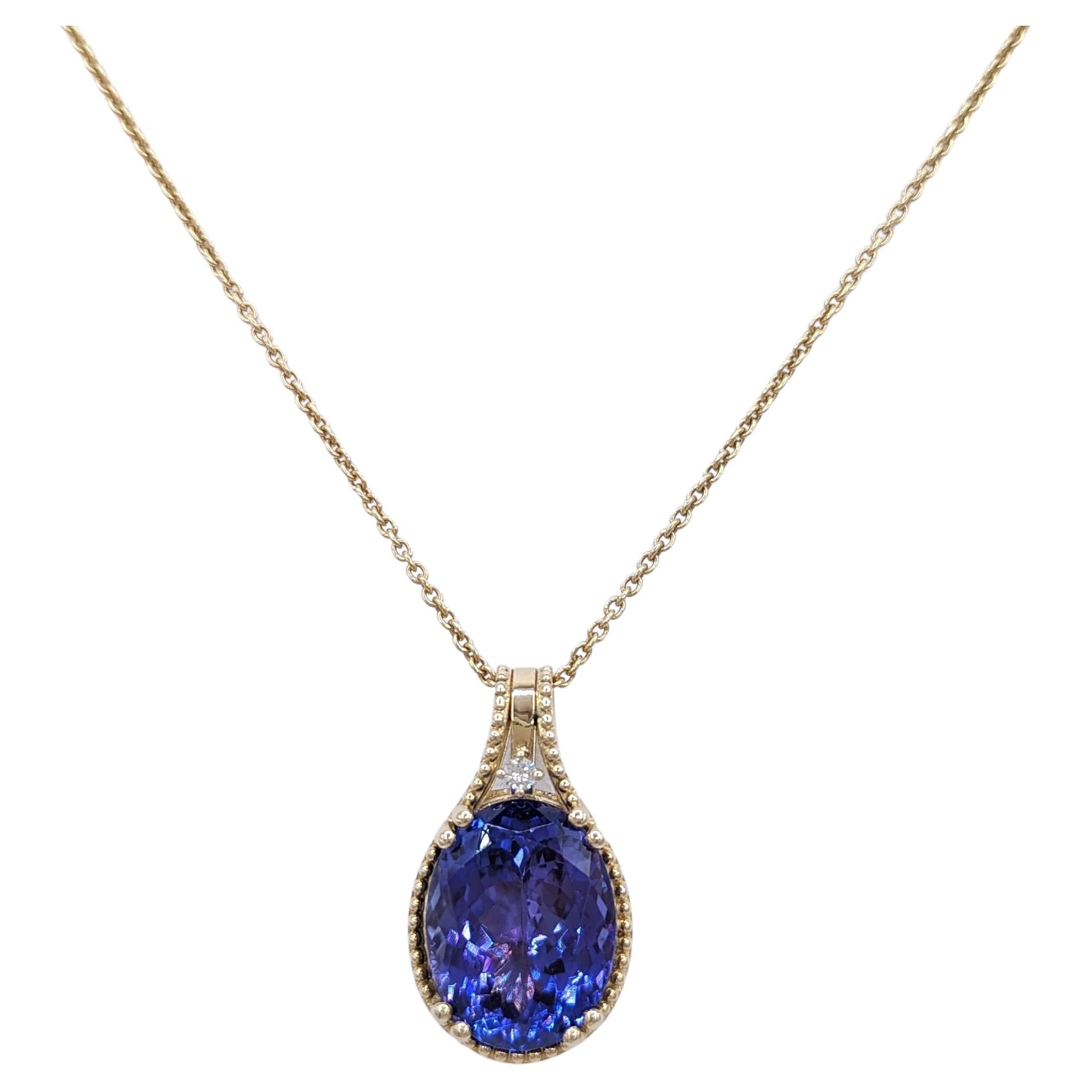 Tanzanite and White Diamond Pendant Necklace in 14K Yellow Gold For Sale