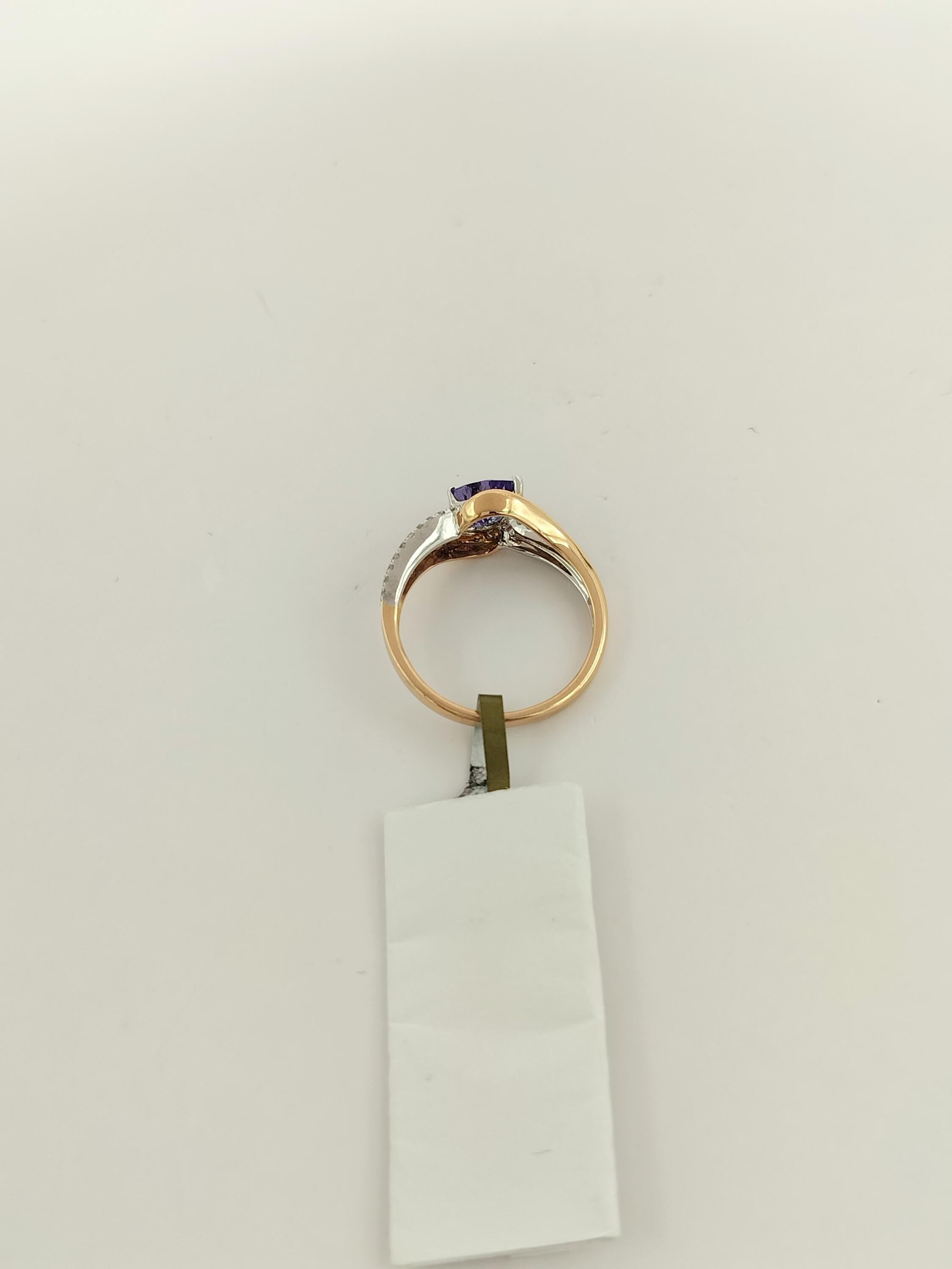 Tanzanite and White Diamond Ring in 14K 2 Tone Gold For Sale 3
