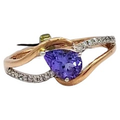 Bague en or bicolore 14K avec tanzanite et diamant blanc