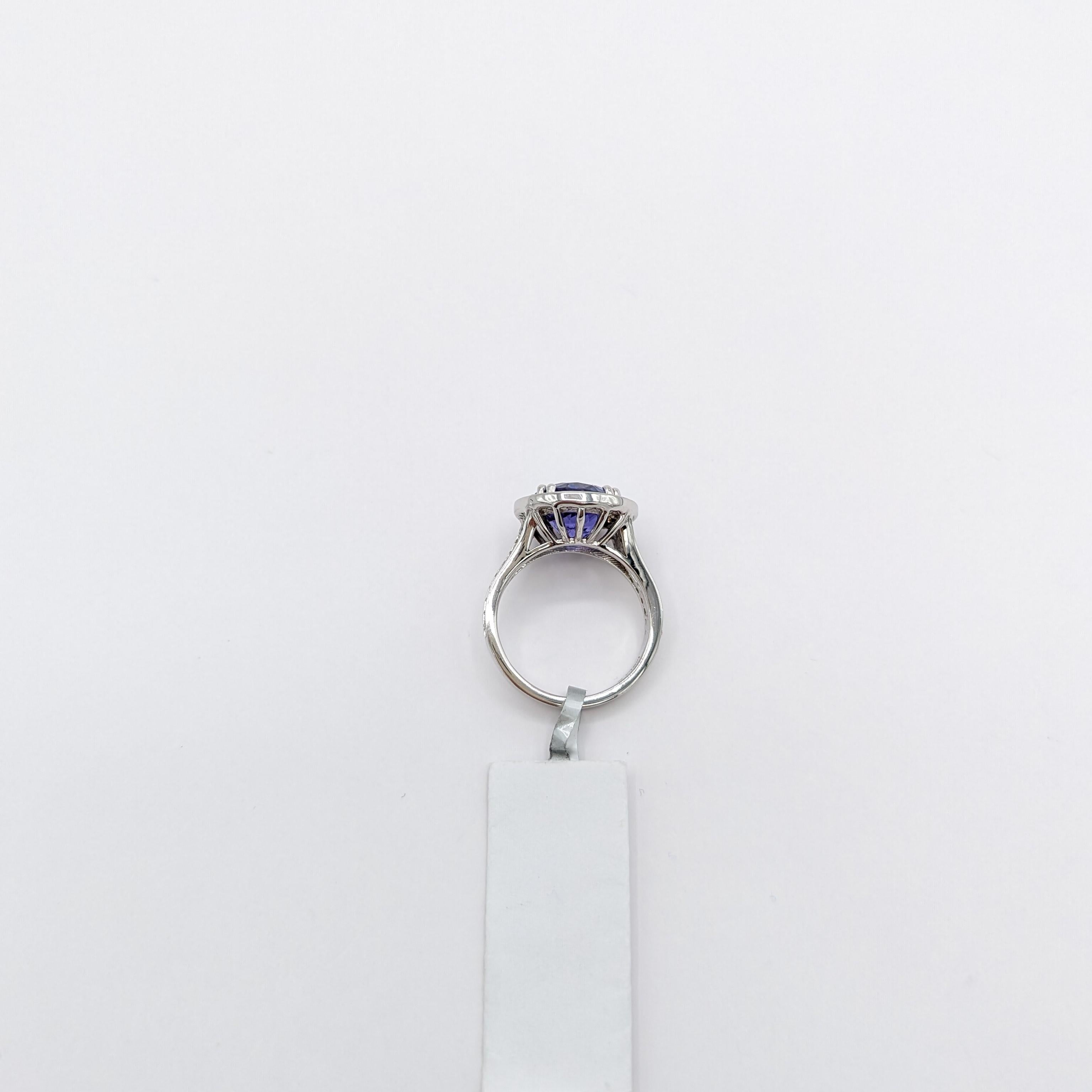 Women's or Men's Tanzanite and White Diamond Ring in 14K White Gold For Sale