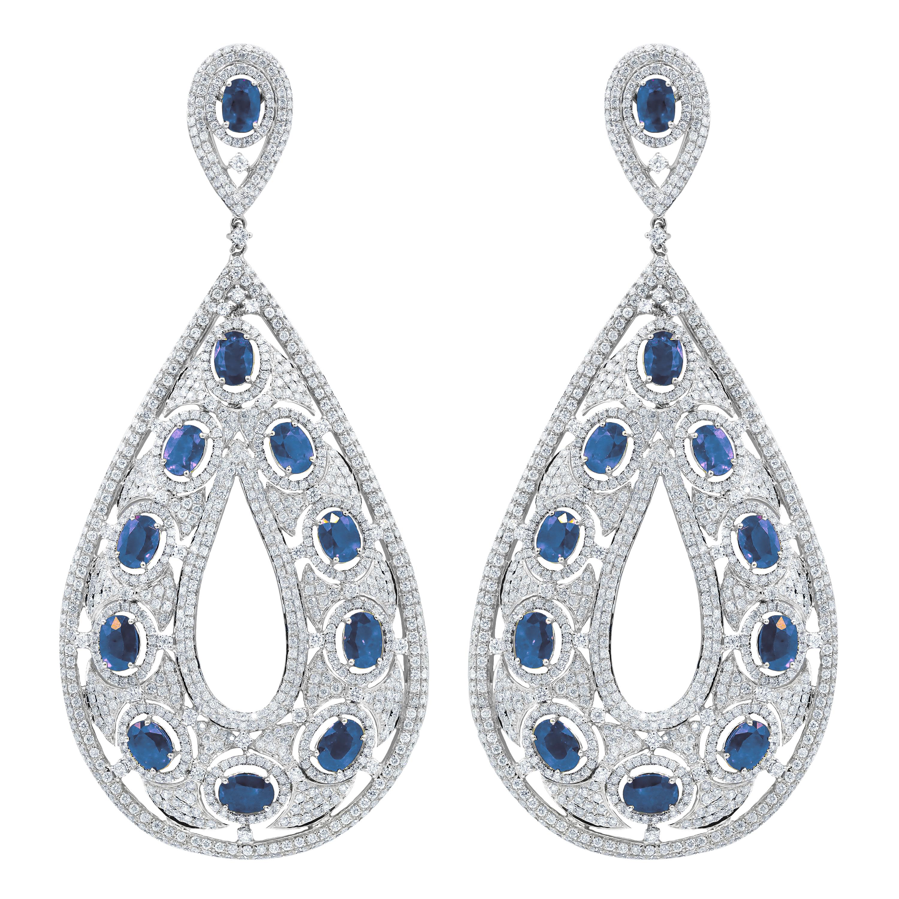 Tanzanite and White Diamond Tear  Drop Earrings in 18 Kt  white gold  In New Condition For Sale In New York, NY