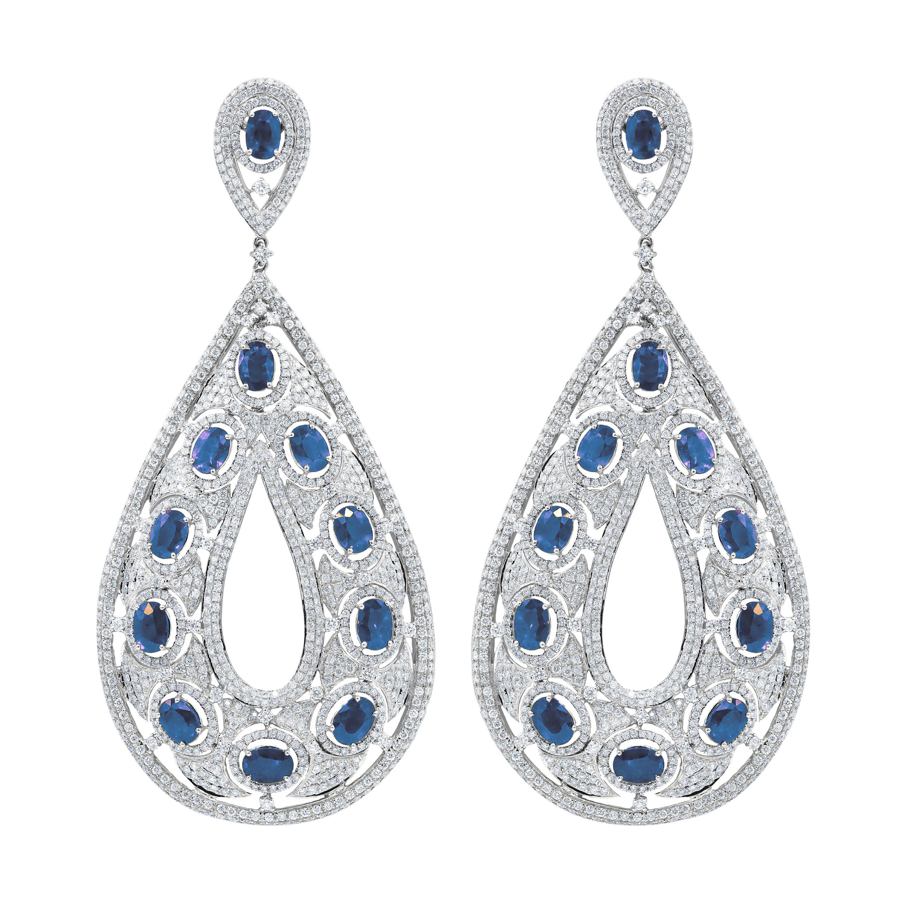 Tanzanite and White Diamond Tear  Drop Earrings in 18 Kt  white gold 