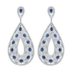 Tanzanite and White Diamond Tear  Drop Earrings in 18 Kt  white gold 