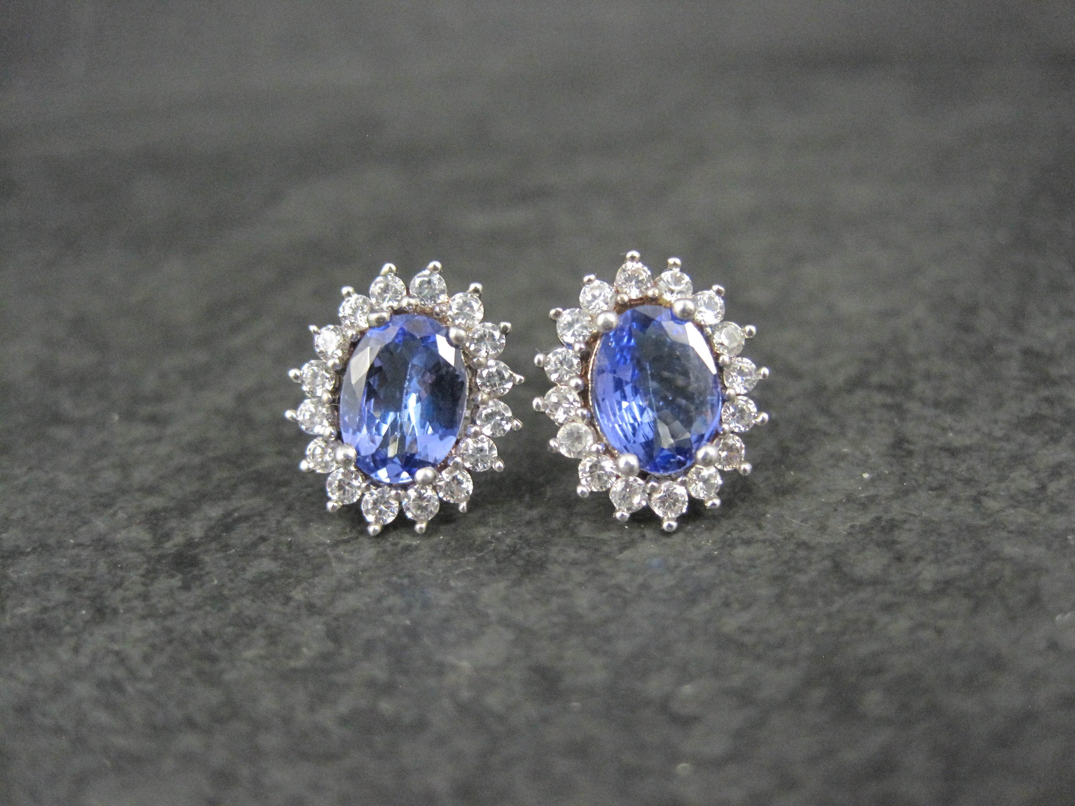 Tanzanite and White Spinel Stud Earrings Sterling Silver For Sale 4