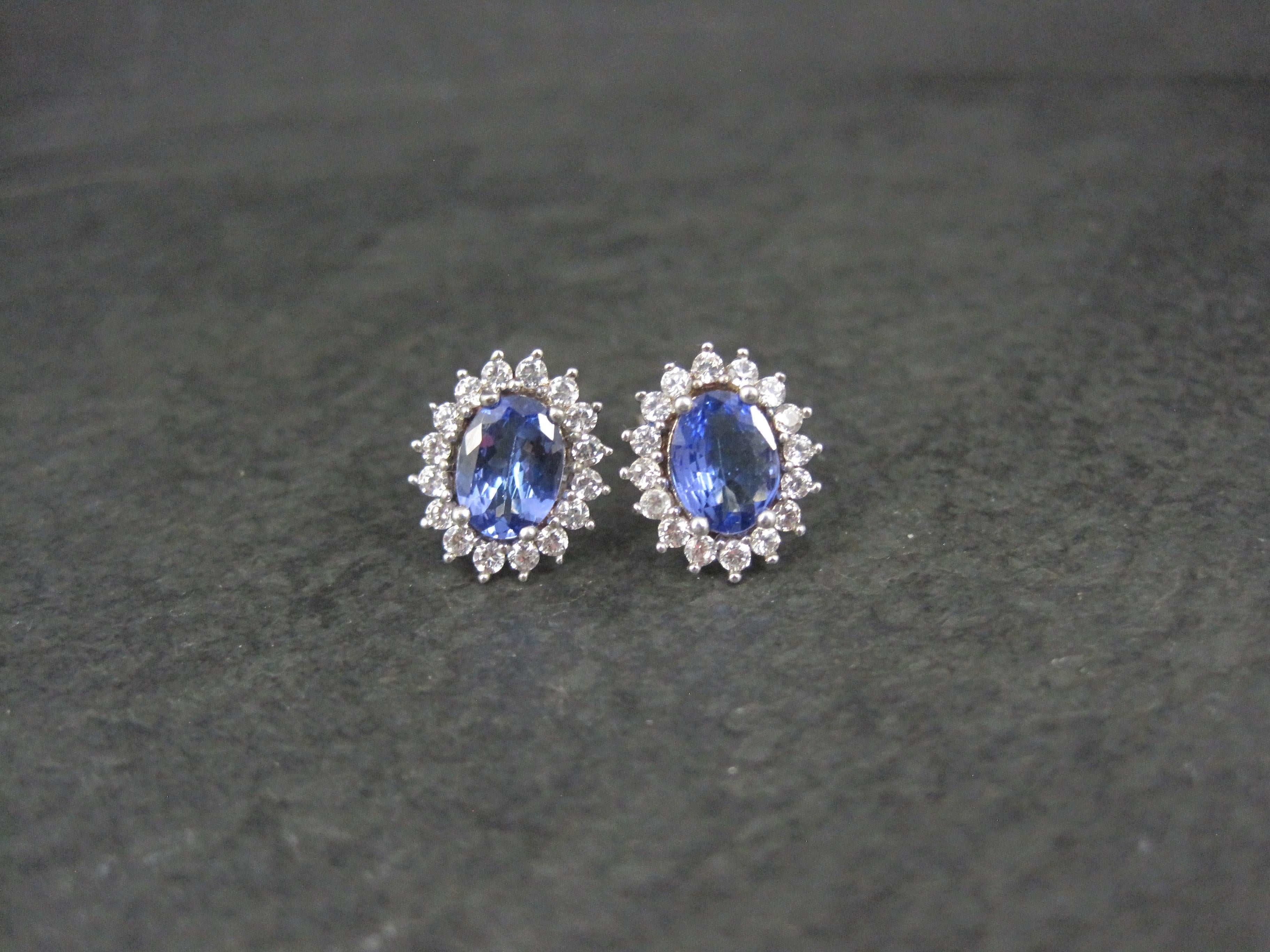 Modern Tanzanite and White Spinel Stud Earrings Sterling Silver For Sale