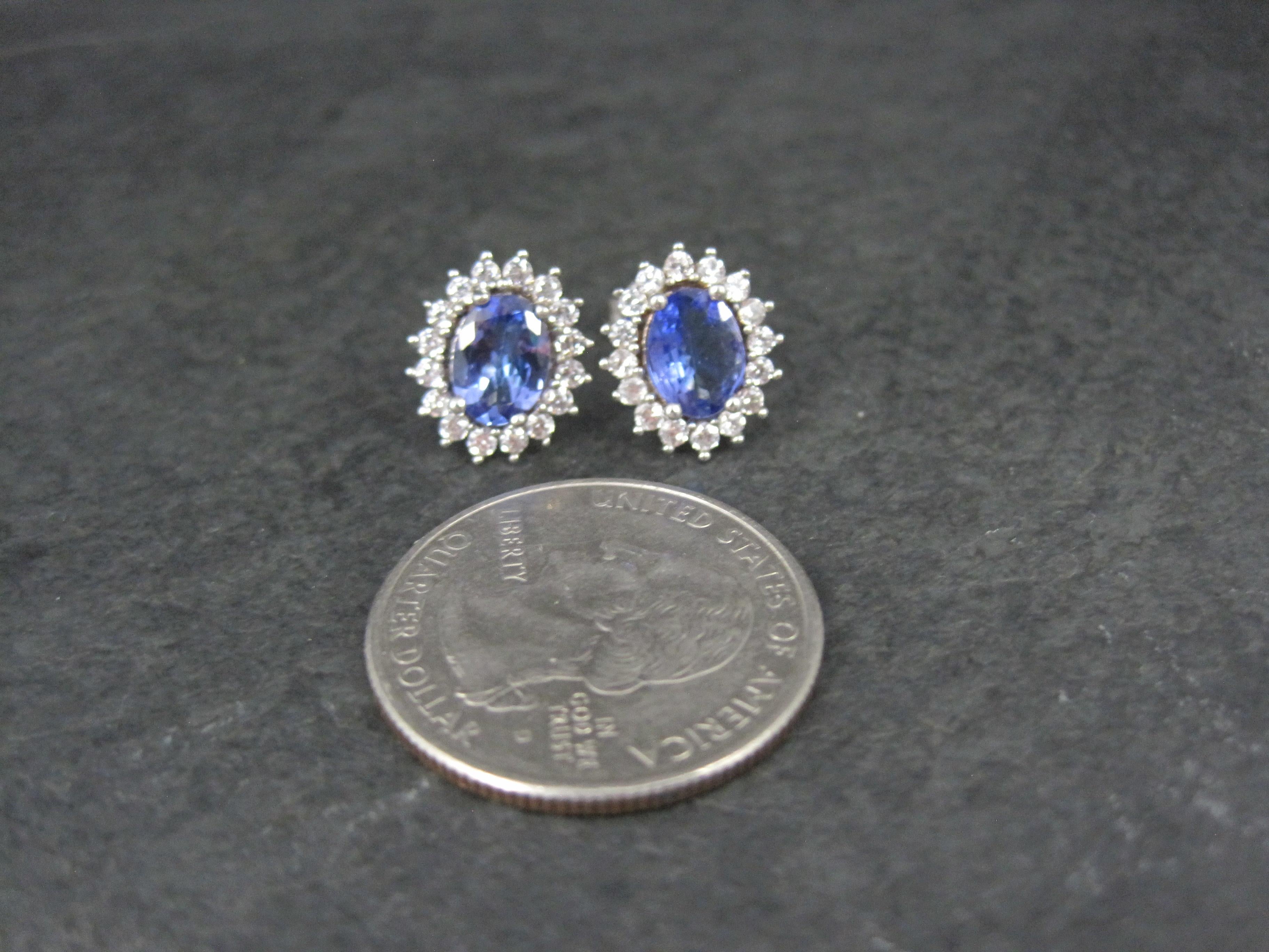 Oval Cut Tanzanite and White Spinel Stud Earrings Sterling Silver For Sale